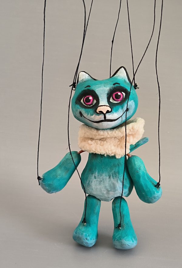 Little Turquoise Cat puppet buy - Axamarionettes