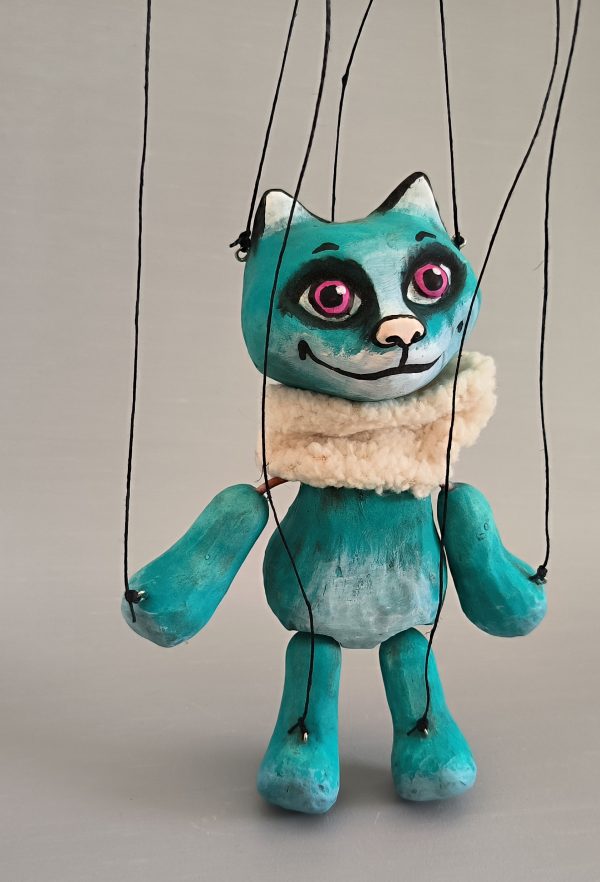 Little Turquoise Cat puppet buy - Axamarionettes