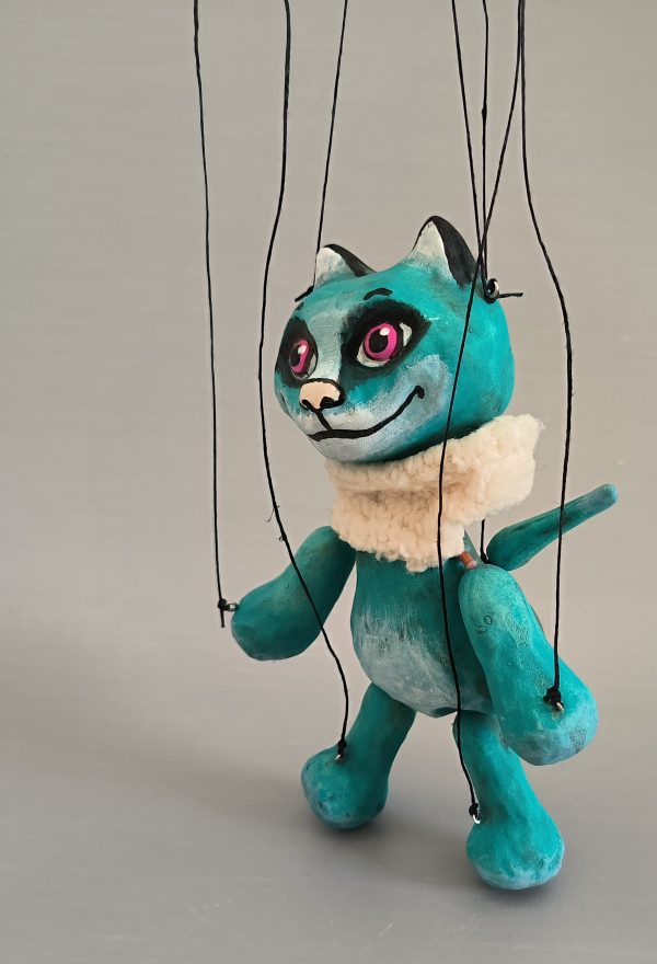 Little Turquoise Cat puppet buy - Axamarionettes