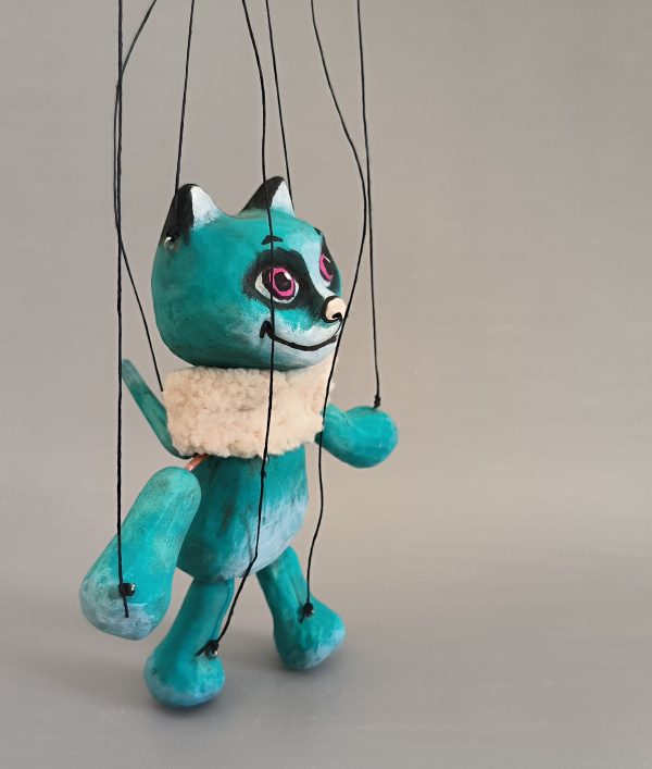 Little Turquoise Cat puppet buy - Axamarionettes