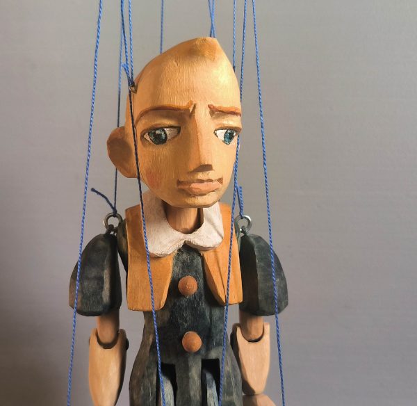 Wooden Boy marionette, original hand-carved puppet for sale