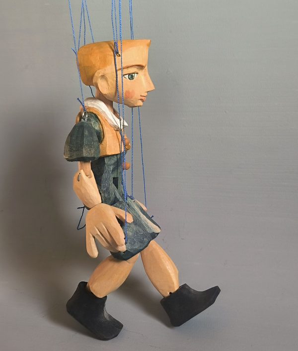 Boy wooden marionette, original hand-carved puppet for sale